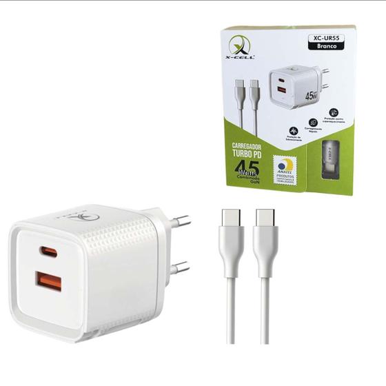 Imagem de Carregador Turbo Fast Parede Tomada 45W Usb C Tipo C Cabo 1m