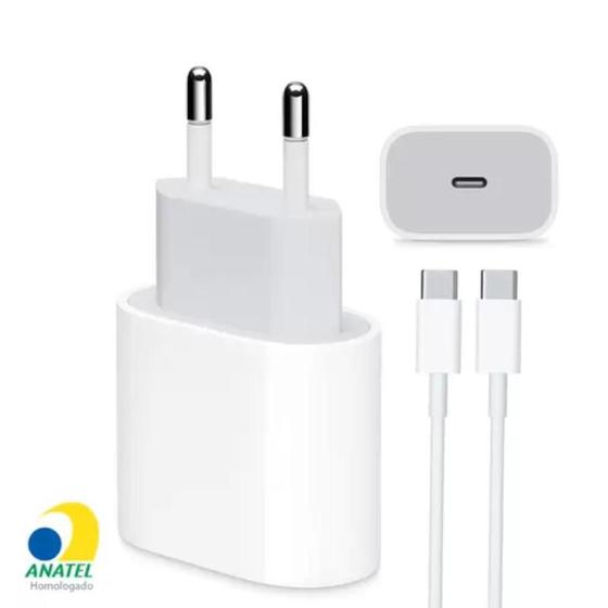 Imagem de Carregador Turbo Fonte 20W + Cabo Para USB-C Compatível com Iphone 15 15 Plus 15 Pro 15 max