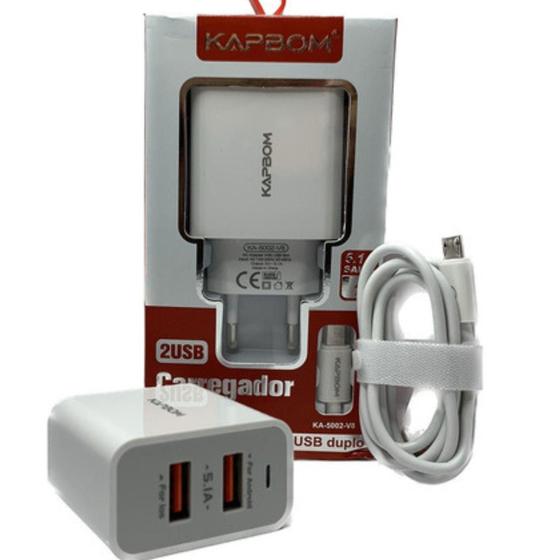 Imagem de Carregador Turbo Rápido 2 Usb Com Cabo V8 5.1A