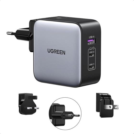 Imagem de Carregador Ugreen 65W Gan Plugue Adaptador X2 Usb-C X1 Usb-A