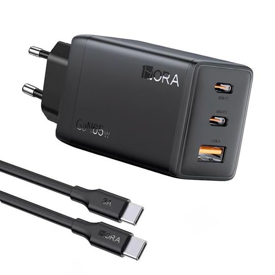 Imagem de Carregador Usb 1Hora 65W + Cabo Usb C 2 Metros Preto