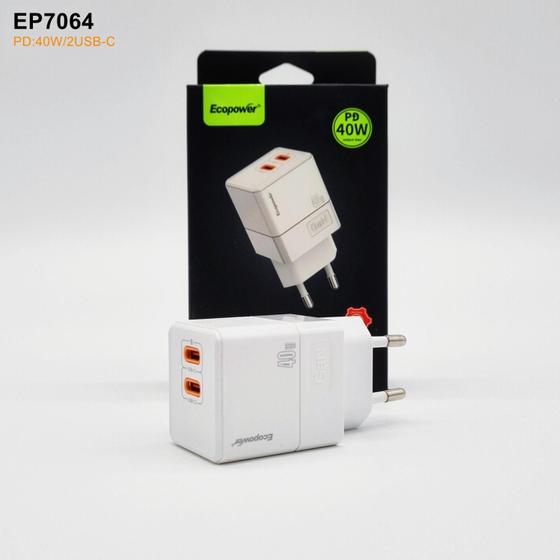 Imagem de Carregador USB-C Ecopower EP-7064 40W 2X USB-C WHT