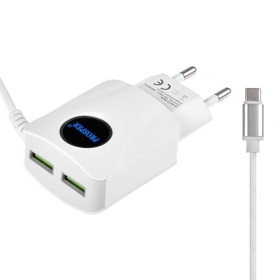 Imagem de Carregador USB-C Prosper P-5504 2 USB de 30 Watts - Branco