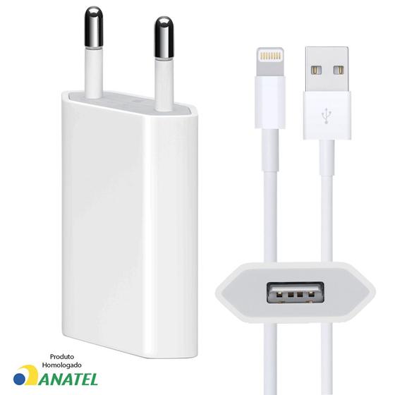 Imagem de Carregador USB de 10W Compatível Iphone 6 7 e 8 + Cabo Lightning 1M Anatel