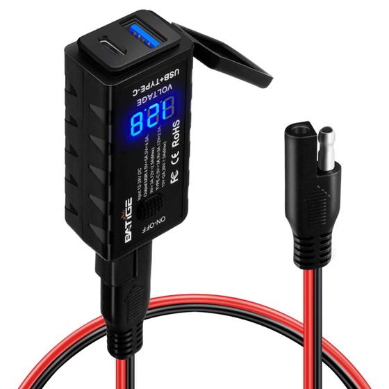 Imagem de Carregador USB de motocicleta BATIGE SAE para USB tipo C e QC 3.0