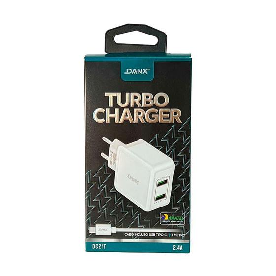 Imagem de Carregador USB Duplo Turbo Charger 2.4A Com Cabo Tipo C Da Danx- DC21T