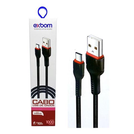 Imagem de Carregador Usb Tipo C Cabo Android Turbo 1M Exbom - Preto