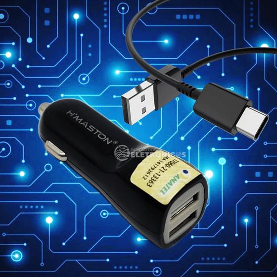 Imagem de Carregador Veicular 2 Entradas USB 3.1A Cor Preto Com Cabo USB-C - CB07USBCPR3