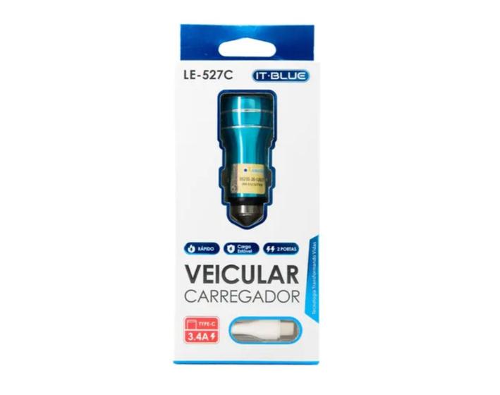 Imagem de Carregador Veicular 2 Usb C/ Cabo Tipo-c 3.4a - Carga Rápida