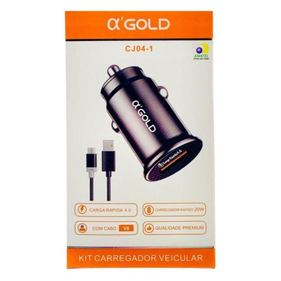 Imagem de Carregador Veicular AlphaGold Micro USB V8 20W