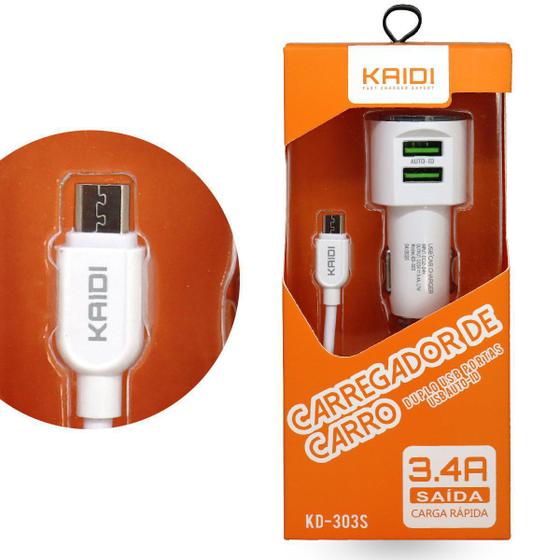 Imagem de Carregador Veicular Carga Rápida 2 Usb + Cabo Micro Usb V8 Kaidi KD-303S