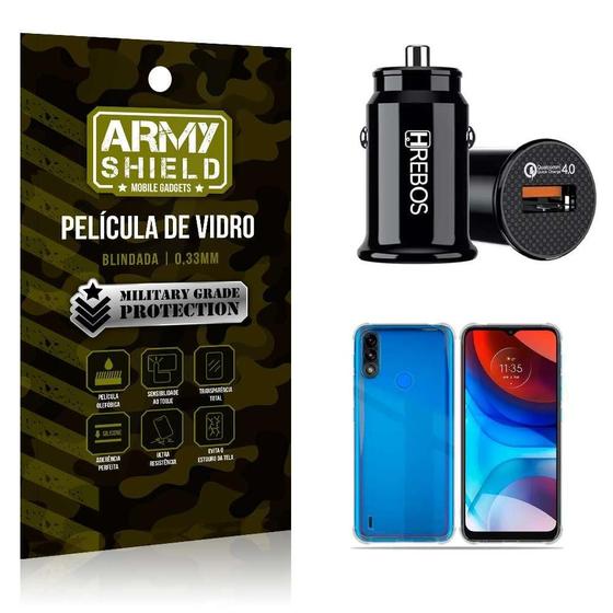 Imagem de Carregador Veicular Com Capinha Moto E7 Power E Película 3D