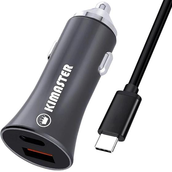 Imagem de Carregador Veicular USB-C+USB c/cabo USB-C PD QC 40W CV209CC Kimaster