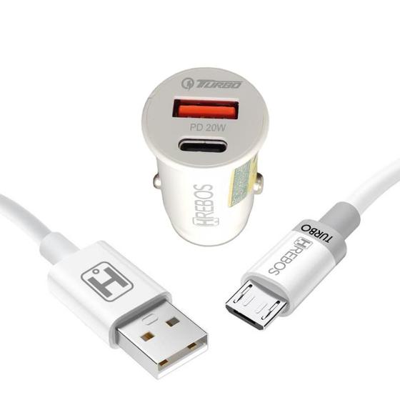 Imagem de Carregador Veicular Usb Com Cabo Usb Dados 3 Opções V8 Usb-C