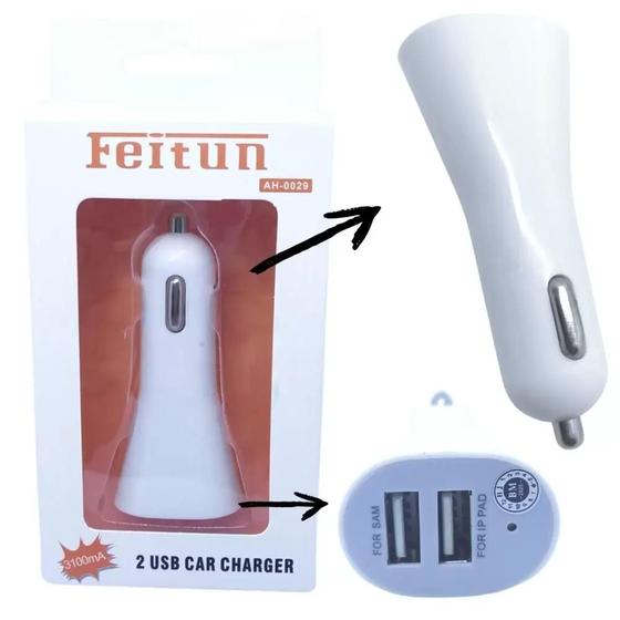 Imagem de Carregador veicular USB duplo 3.1 A - Feitun