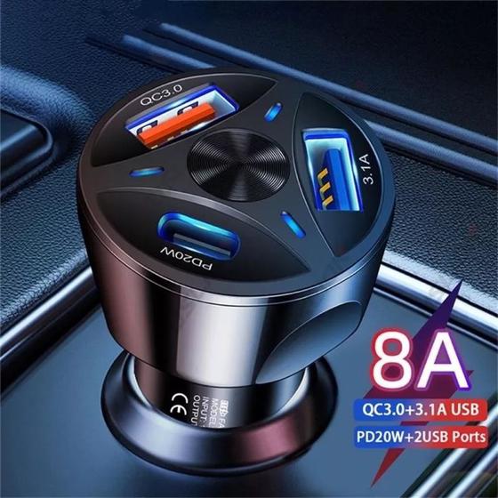 Imagem de Carregador Veicular USB TIPO-C Turbo 3 Portas - Carregador Para Carros Turbo Rápido 55w