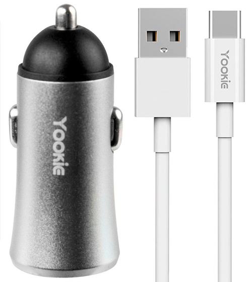 Imagem de Carregador Veicular Yookie PC1 Dual 12W USB-C - Prata