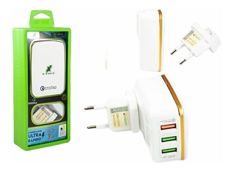 Imagem de CARREGADOR VIAGEM PINO UNIVERSAL QUICK CHARGE 5.1A (27W) C/ 3 USB xcell