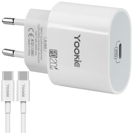 Imagem de Carregador Yookie KI60 USB-C de 20 Watts + Cabo USB-C