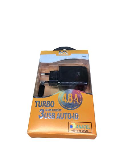 Imagem de Carregando completo turbo 4.8A 3 USB V8 pronta entrega