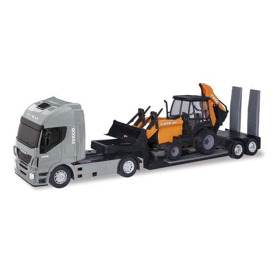 Imagem de Carreta Hi Way Plataforma Iveco Com Retroescavadeira Case - Usual Brinquedos