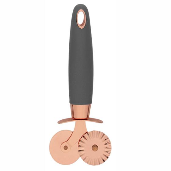 Imagem de Carretilha Dupla Aço Inox Rose Gold Para Massas Pizza Pastel 