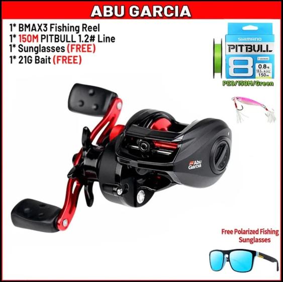 Imagem de Carretilha Pesca Abu Garcia BMAX3 Esquerda + Linha Multifilamento Shimano + Óculos Polarizado