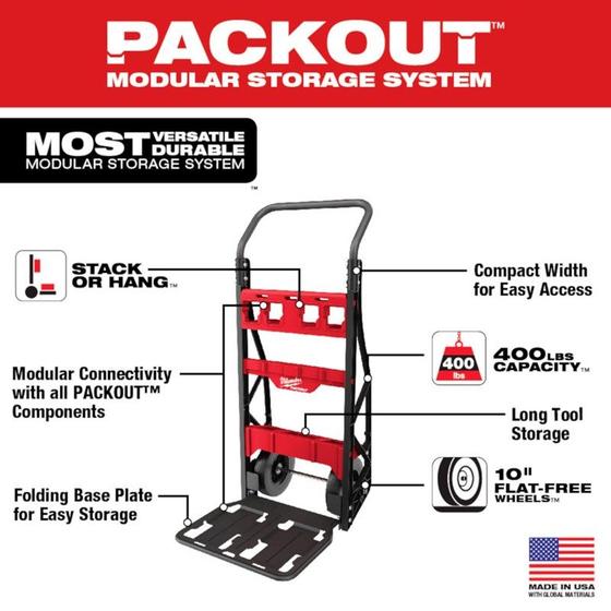 Imagem de Carrinho 2 rodas p/ transporte 180kg packout  48-22-8415  milwaukee