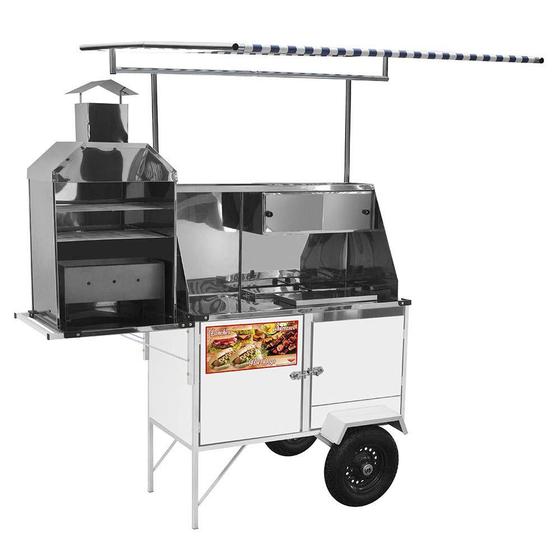 Imagem de Carrinho 3 em 1 Cefaz Hot Dog, Lanche Churrasco Luxo Branco Rodas Pneumáticas e Toldo BLC12P/T