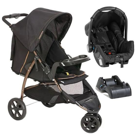 Imagem de Carrinho 3 Rodas Galzerano Cross Trail Preto cobre com Bebê conforto Grid e Base