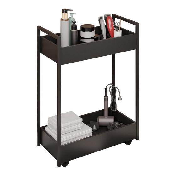 Imagem de Carrinho Auxiliar Para Salão de Beleza Lara 70cm em Aço com Rodízios Preto - Desk Design