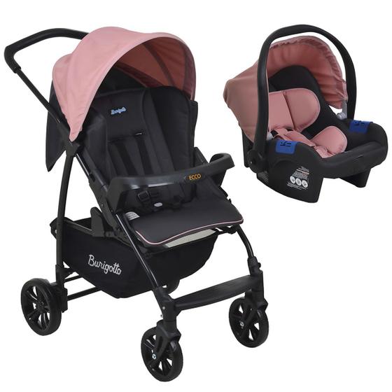 Imagem de Carrinho Bebe Até 15Kg Infantil Passeio Reclinável Travel System Ecco Burigotto Rosa + Bebê Conforto