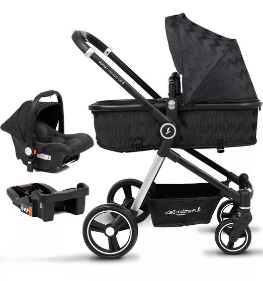 Carrinho de Bebe Premium Baby Bebê Conforto Aston Preto e Cinza