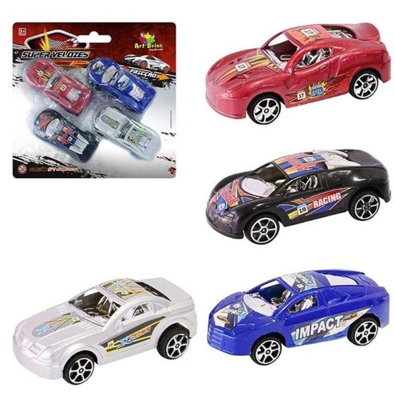 Imagem de Carrinho Brinquedo Conjunto 4 Carrinhos Speed Racing Fricção - Diversão e Resistência - PANAMI