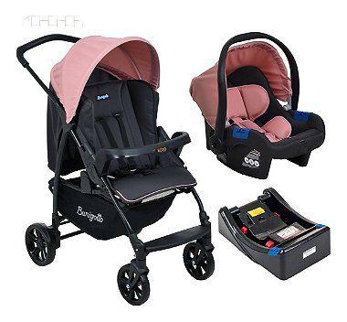 Imagem de Carrinho Burigotto Ecco Cinza/rosa + Bebê Conforto + Base