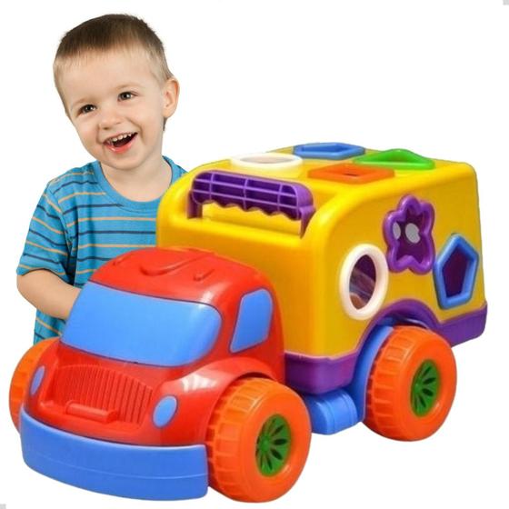 Imagem de Carrinho Caminhão Brinquedo Infantil Bebe Educativo Robustos Didático Pedagógico Pecinhas Encaixe