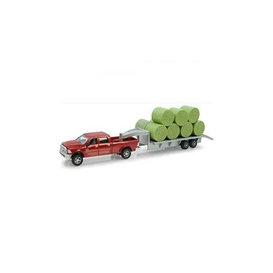 Imagem de Carrinho Caminhonete Case 1 64 Dodgeram 2500 Vermelho Flatbed Trailer Bales 1485