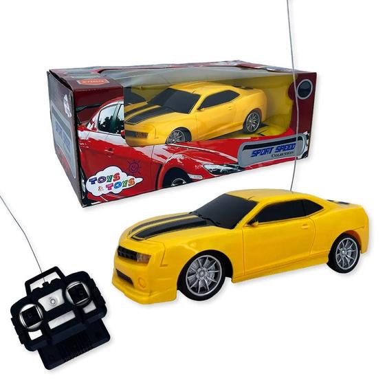 Imagem de Carrinho Carro Com Controle Remoto 19cm Sport Speed Camaro Amarelo 6 Funções Pilhas Inclusas