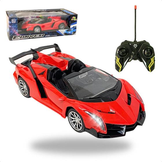 Imagem de Carrinho Carro Controle Remoto De Brinquedo Para Meninos Corrida Esportivo Ferrari Vermelha Bugatti Azul Verde Divertido