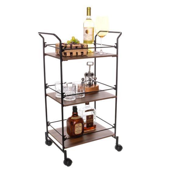 Carrinho chá bar multiuso decoração organizador sala bebidas aço e madeira 3 andares preto Menor preço em Carrinho chá bar multiuso decoração organizador sala bebidas aço e madeira 3 andares preto