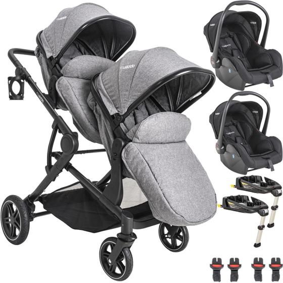 Carrinho de Bebe Kiddo Bebê Conforto Duplo Pair Cinza