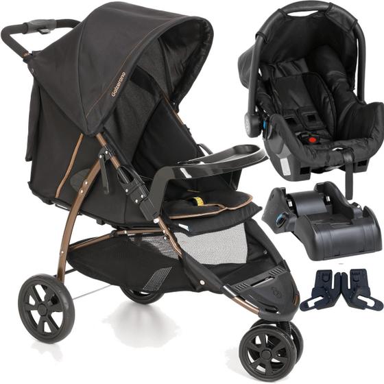 Imagem de Carrinho com Bebe Conforto Base Galzerano Cross Preto Cobre