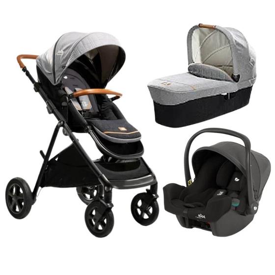 Imagem de Carrinho com Bebê Conforto e Moisés Combo Aeria Trio Cinza Carbon - Joie