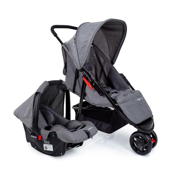 Imagem de Carrinho com Bebê Conforto Travel System Toffy Duo Cosco Cinza Mescla