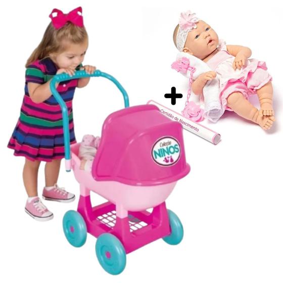 Carrinho Com Boneca Bebê Reborn Passeio Infantil Menina Menor preço em Carrinho Com Boneca Bebê Reborn Passeio Infantil Menina