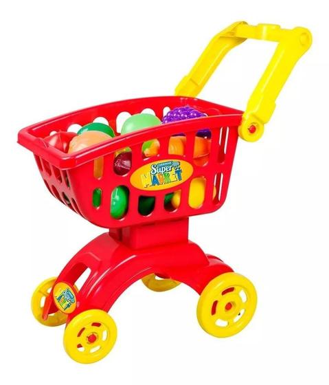 Imagem de Carrinho Compras Infantil Mercado Brinquedo Vermelho 8703