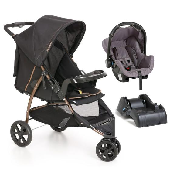 Imagem de Carrinho Cross Trail com Bebê Conforto Grid Cinza e Base