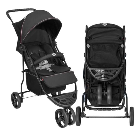 Imagem de Carrinho De Bebê 3 Rodas Preto Carrinho de Passeio para Bebê Tutti Baby Horus Carro De Bebê