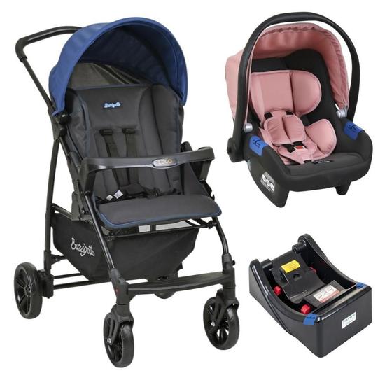 Imagem de Carrinho De Bebê Ecco Cz Azul Bebê Conforto E Base