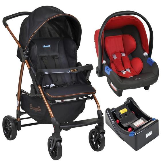 Imagem de Carrinho De Bebê Ecco Preto Cobre Com Bebê Conforto E Base